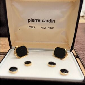 Pierre Cardin Gold and Black Octagon Cufflinks with Matching Studs